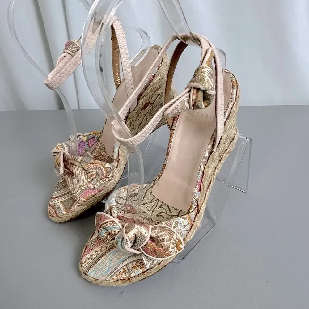 Stuart Weitzman Women's Patterned strapped wedges size 5.5 pink - Picture 5 of 11